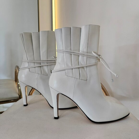GUCCI Indya GG Pleated Accent Ankle Booties EU 40 US 9.5 White Leather Heel Boot - Picture 6 of 11